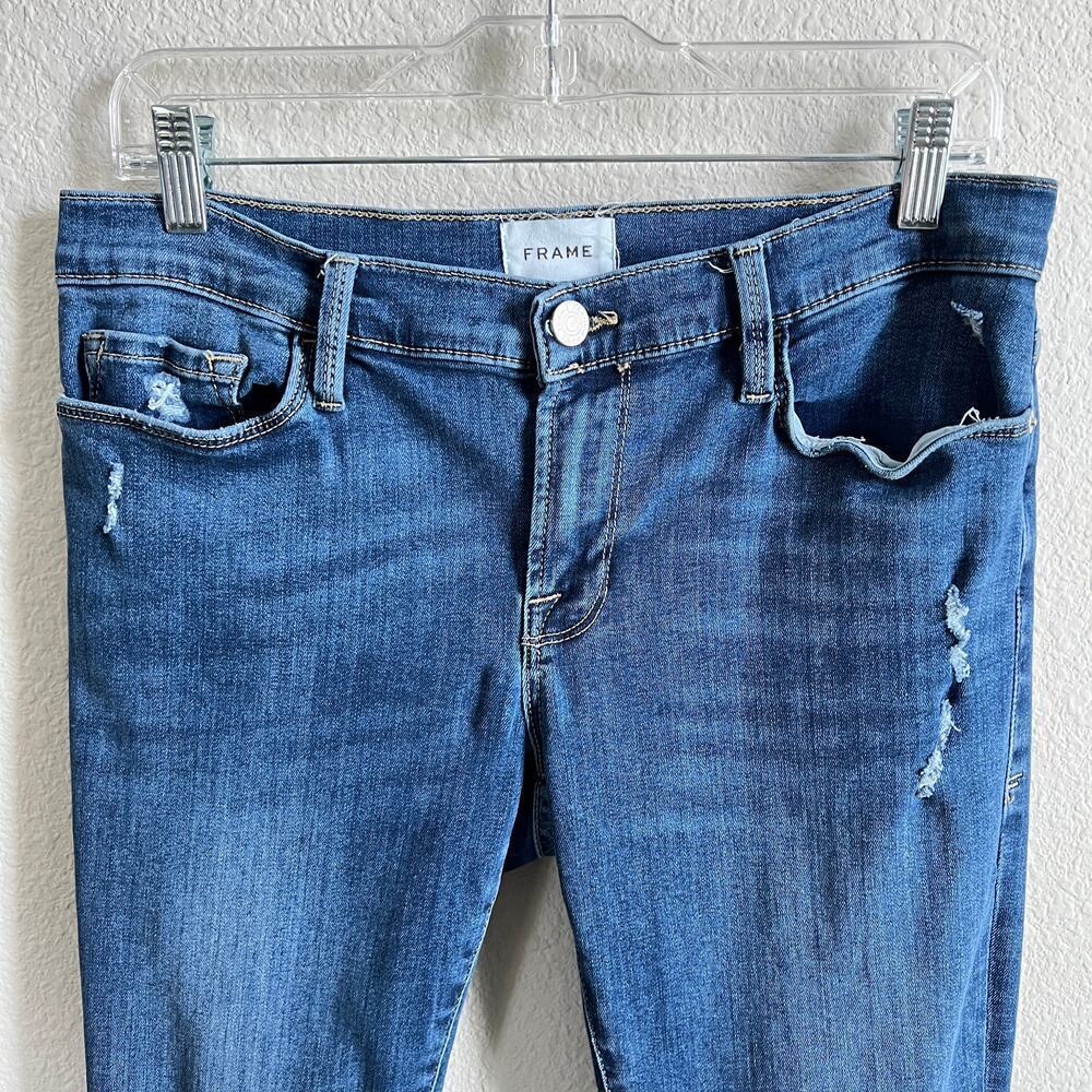 Frame Le Garcon Skinny Mid Rise Jeans Women's 29 Distressed Stretch Medium Wash - Picture 2 of 9